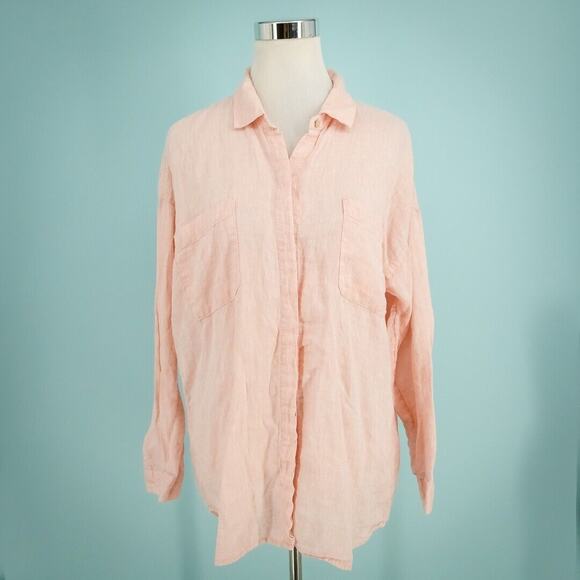 J. Jill Size Medium M Peach Pink Love Linen Collared Button Long Sleeve Top - Picture 1 of 6